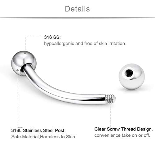 SCERRING 9-18PCS 16G Stainless Steel Eyebrow Tragus Helix Rook Daith Earrings Belly Lip Ring Clear Cubic Zirconia Barbell Body Piercing Jewelry 6mm 8mm 10mm - color: 9PCS - Silver