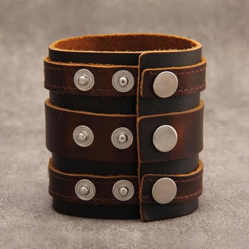 GelConnie Leather Cuff Bracelet for Men Women Wide Leather Wristband Thick Viking Mens Leather Bracelets Gothic Wrist Band Vintage Rock Wristband - style: Brown Leather Wrist