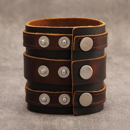 GelConnie Leather Cuff Bracelet for Men Women Wide Leather Wristband Thick Viking Mens Leather Bracelets Gothic Wrist Band Vintage Rock Wristband - style: Brown Leather Wrist