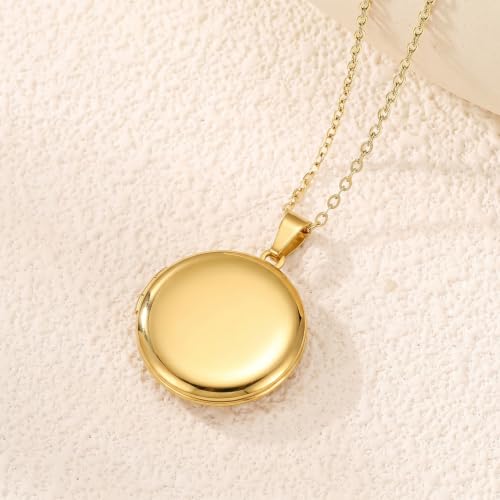 PHOCKSIN Personalized Locket Necklace for Women Photo Necklace with Customized Picture Birth Flower Birthstone Customizable Birthday Gifts - color: #16-Round Gold