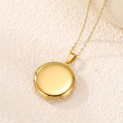 PHOCKSIN Personalized Locket Necklace for Women Photo Necklace with Customized Picture Birth Flower Birthstone Customizable Birthday Gifts - color: #16-Round Gold
