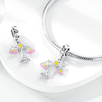 Zodiac Sign Charms for Bracelet Necklace 925 Sterling Silver Charms 12 Constellation/Horoscope Star Dangle Birthstone Beads, Birthday Jewelry Gifts for Women Men - color: Zodiac Libra(9.23～10.22)