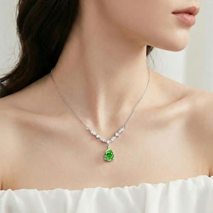 Platinum Plated Cubic Zirconia Teardrop Pendant Necklace Dangle Earrings Set, Silver Jewelry Set for Women,Wedding Jewelry Set for Bride,Bridesmaid Jewelry Gift, Gift for Valentine's Day, Birthday - color: Green