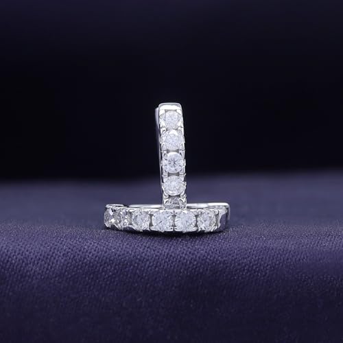 Dainty Cartilage Huggie Hoop Earrings Women in 18K Gold Plated | Round Moissanite in 18K Gold Plated Jewelry for Her - color: White Gold, size: 11 MM