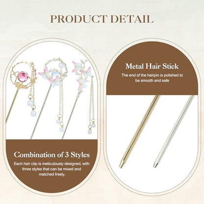 inSowni 8 Pieces Retro Asian Chinese Traditional Hanfu Butterfly Flower Metal Hair Sticks with Pearl Pendants Long Hair Pins Forks Chopsticks Bun Updo Holders for Women Girls - color: 8pcs Set E