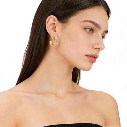 Clip on Earrings for Women Silver and Gold Plated Twisted Rope Hoops Non Pierced C Hoop Earring Lightweight Two Tone Clips Mixed Metal Jewelry Gifts - color: Twisted Hoop-gold