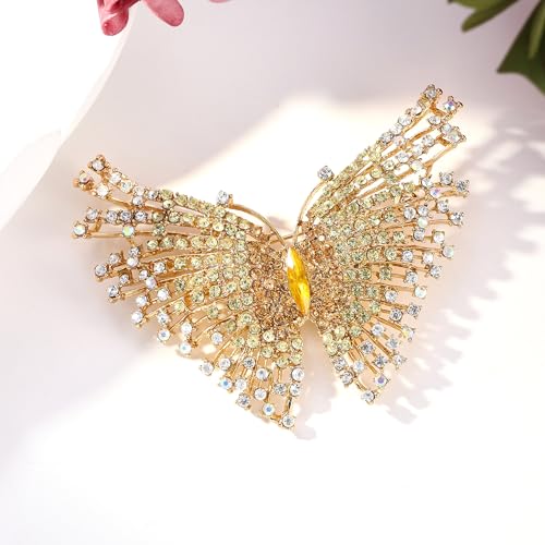 EVER FAITH Austrian Crystal Gorgeous Volant Butterfly Brooch for Bride, Prom, Bridal - color: Champagne Gold-Tone