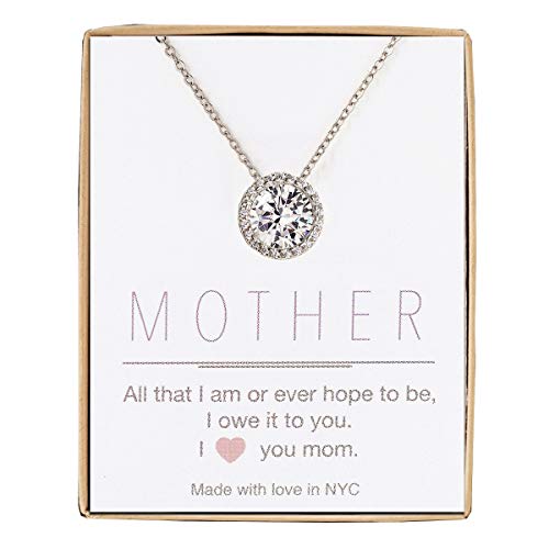 A+O Gift for Mom, Aunt, Grandma - Solitaire Halo Necklace in Gold, Rose Gold, Silver - style: MOTHER, Silver
