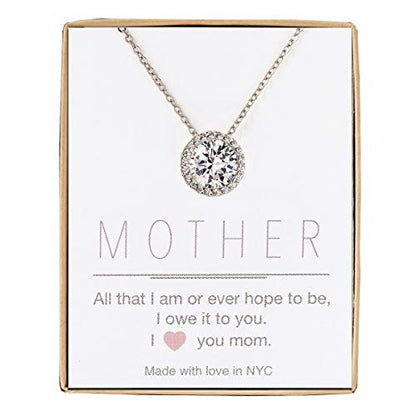 A+O Gift for Mom, Aunt, Grandma - Solitaire Halo Necklace in Gold, Rose Gold, Silver - style: MOTHER, Silver