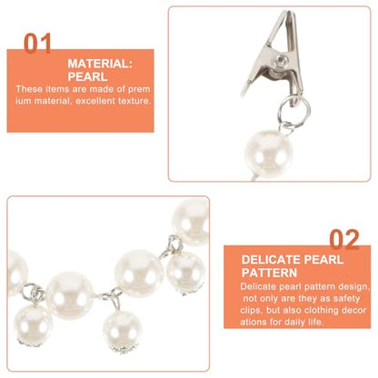 VILLCASE 4pcs Faux Pearl Sweater Clips for Cardigans - Elegant Vintage Shawl Collar Clasps, Dress Cinch Back Clips, Retro Cape Cloak Holder Brooch Pins for Women Wedding Party