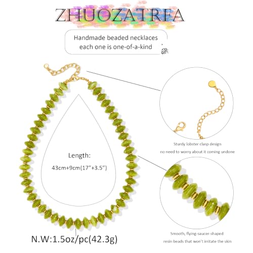 Resin Chunky Beaded Necklace for Women,Vacation Jewelry | Acrylic Beads,Boho Summer Beach Handmade Jewelry,Trendy Bold Statement Beaded Necklace,Birthday Gift for Women - color: Olive Green