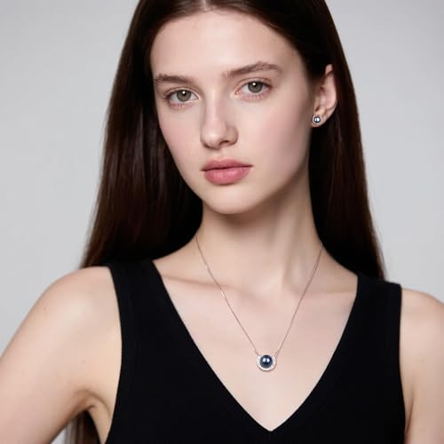 YAMI Pearl Jewelry Set for Women, Natural Cultured Pearl Necklace&Earrings | 11-12mm Pearl, 925 Sterling Silver with 5A Cubic Zirconia, Wedding Jewelry Sets, Valentine's Day/Mother's Day/Christmas Gift - color: Black