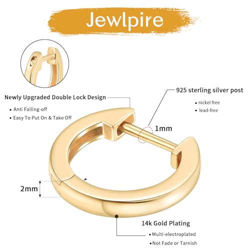 14K Gold Plated Hoop Earrings for Women with 925 Sterling Silver Post, Lightweight Small Hoop Earrings 15mm/20mm Huggie Hoop Earrings - color: 14K Gold Plated, size: 20MM