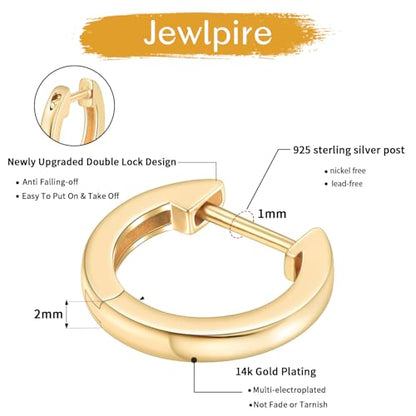 14K Gold Plated Hoop Earrings for Women with 925 Sterling Silver Post, Lightweight Small Hoop Earrings 15mm/20mm Huggie Hoop Earrings - color: 14K Gold Plated, size: 20MM