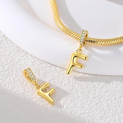 Hapour Gold Initial Letter Charms 925 Sterling Silver Alphabet Beads | 14K Gold Plated, A-Z Letter Charms, For Bracelets Necklace, Cubic Zirconia, DIY Dangle Pendant Beads, For Women Mom - color: Golden initial letter F
