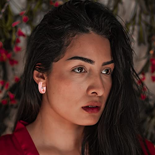 Iced Out Hoop Earrings Cubic Zirconia Huggie Cartilage Cuff Hypoallergenic 14K Gold Plated Luxury Fashion Round Circle Earrings For Men Women - color: 02 Rose Gold