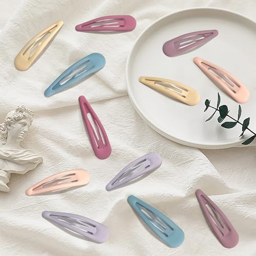 24 PCS 2.36 In Metal Snap Hair Barrettes For Women Water Drop Shape Hair Clips For Thick Thin Fine Hair,Matte Pink Blue Purple Rose Red - color: Matte Pink Blue Purple Rose Red
