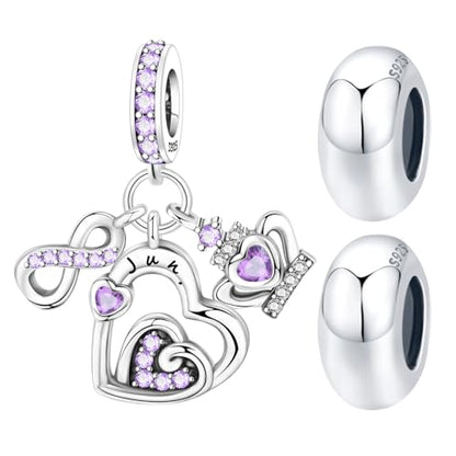 3PCS Birthstone Stone Charms for Charms Bracelet 925 Sterling Silver Infinity Love Heart Crown Dangle Charms Spacer Stopper Beads for Bracelets and Necklaces, Birthday Mother's Day Christmas Gifts For Women. - color: 06 Jun. 3PCS