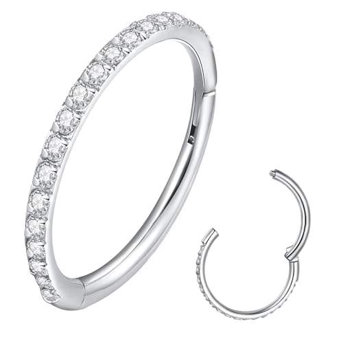 ORANGELOVE 20G 18G 16G Clear CZ Nose Ring Hoop 316L Surgical Steel Seamless Silver Septum Ring Clicker Jewelry Cartilage Earring Ear Piercing Hoop Earrings for Women Men Helix Rook Lobe Conch Tragus Daith Lip Hinged Piercing Jewelry with Cubic Zirconia -