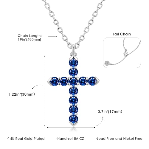 Cross Necklace for Women, Silver Cross Pendant Necklaces | 14K Gold Plated, Dainty CZ Cross Necklace, Non Tarnish and Hypoallergenic Jewelry for Women, Christian Religious Faith Gifts - color: A-Dark Blue-Silver