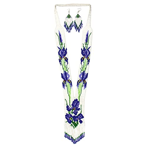 Long Beaded Necklace – Boho Native Handmade Seed Bead Tassel Necklace, Bohemian Large Statement Beaded Necklace for Women and s - color: Pattern 6
