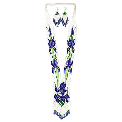Long Beaded Necklace – Boho Native Handmade Seed Bead Tassel Necklace, Bohemian Large Statement Beaded Necklace for Women and s - color: Pattern 6