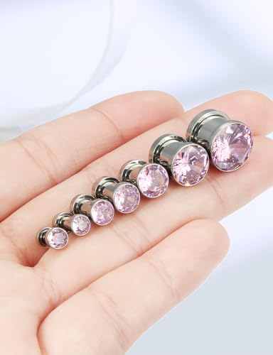 Astm F136 Titanium CZ Ear Gauges Screw Fit Flesh Tunnels Plugs Gauges Earring Expander Stretcher Ear Tunnels For Ears 10G 8G 6G 4G 2G 0G 00G Plug Earrings Body Piercing Jewelry For Women Men - color: 00G Gauges,Pink CZ