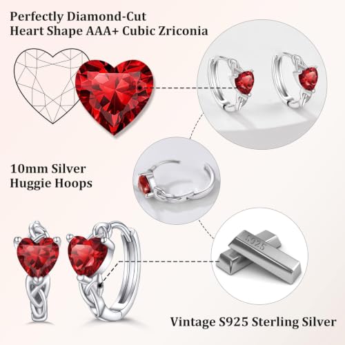 Bestyle 925 Sterling Silver Huggie Hoop Earrings Small Birthstone Hoop Earrings for Women Hypoallergenic Silver Huggie Earring,Great Birthday Earrings Gift for Daughter Wife Mom - color: 01-Red Garnet-Hoop