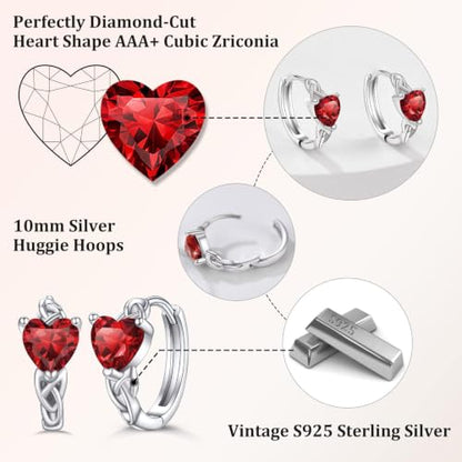 Bestyle 925 Sterling Silver Huggie Hoop Earrings Small Birthstone Hoop Earrings for Women Hypoallergenic Silver Huggie Earring,Great Birthday Earrings Gift for Daughter Wife Mom - color: 01-Red Garnet-Hoop
