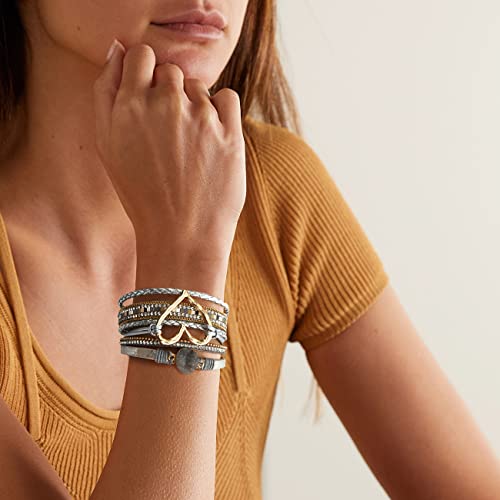 Suyi Multilayer Leather Wrap Bracelet Heart-Shape Wide Bracelets for Women - color: Silver