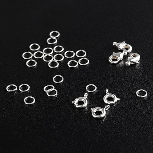 925 Sterling Silver Jewelry Making Lobster Clasps with Open Jump Rings Set | Small Spring Clasps Lobster Claw Jump Rings Necklace Chains Connect Link Repair kit Supplies 925 Jewelry Findings Set - color: 26PcsB