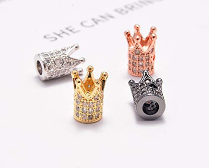 AD Beads Zircon Pave Rhinestones Crown Big Hole Bracelet Connector Spacer Beads (10pcs Mixed Color Crown (9x12mm)) - color: 10pcs Mixed Color Crown (9x12mm)
