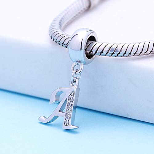 925 Sterling Silver Letter Charms Fits Pandora Bracelets, Gift for Women | A-Z Alphabet Initial Charm with CZ,Great gift for Christmas, Valentine's Day, Mother's Day. - color: A