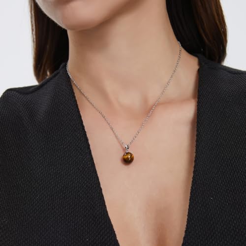 Natural Jade Necklace for Women Sterling Silver Adjustable Handmade Green Jade Pendant Necklaces Healing Crystal Necklace Good Luck Gift for Her - style: Tiger Eye Necklace