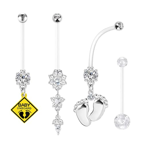14G Flexible Clear Acrylic Pregnancy Belly Button Ring Flower,letter Dangle Pregnancy Maternity Belly Rings - color: white