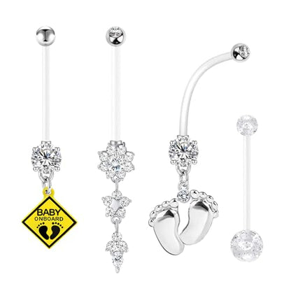 14G Flexible Clear Acrylic Pregnancy Belly Button Ring Flower,letter Dangle Pregnancy Maternity Belly Rings - color: white