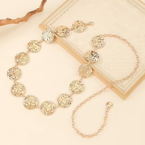 Eohak O-Ring Metal Waist Chain for Women Adjustable Metal Waist Belt Belly Link for Jeans Dress - color: Gold