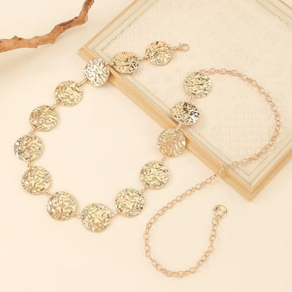 Eohak O-Ring Metal Waist Chain for Women Adjustable Metal Waist Belt Belly Link for Jeans Dress - color: Gold