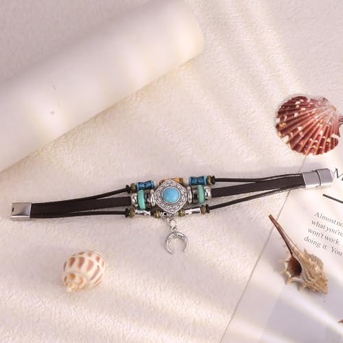 INENIMARTJ Western Turquoise Leather Wrap Bracelets for Men Women Boho Multilayer Turquoise Cuff Wrap Bracelet Western Bracelet Jewelry for Men and Woman - color: 22coffee
