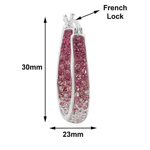 Savlano 14K White Gold Plated Inside Out Crystal Hoop Earrings For Women Comes With Savlano Gift Box - color: Pink-White