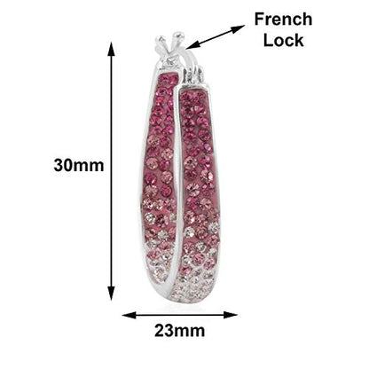 Savlano 14K White Gold Plated Inside Out Crystal Hoop Earrings For Women Comes With Savlano Gift Box - color: Pink-White