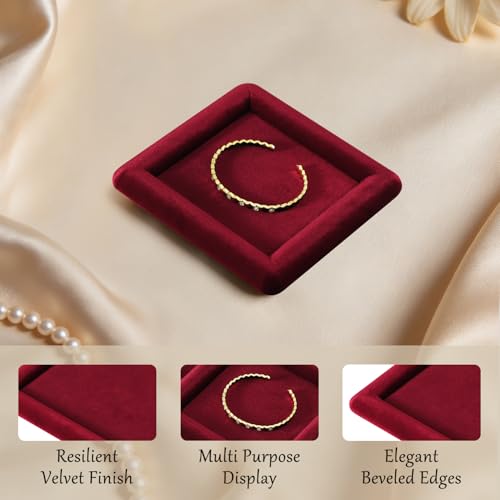 Velvet Jewelry Display Tray for Ring Earrings Necklace Bracelet Flat Tray - color: Red, size: 5.12 × 5.12 in