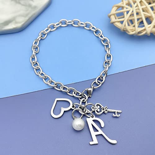 Initial A-Z Bracelets Gift for Women Girls Stainless Steel Chain Bracelet 26 Alphabet Jewelry Gifts for Birthday Anniversary Letter Bracelet Monogram Gifts for Sister Friend Girlfriends Mom 8.26 Inch - color: A