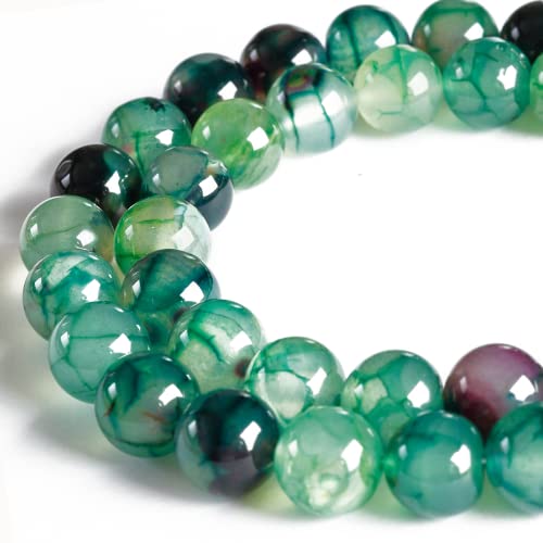 100pcs 8mm Green Dragon Vein Agate Beads Natural Gemstone Beads Round Loose Beads for Crafting and Jewelry Making - color: Green Dragon Vein Agate, size: 8mm