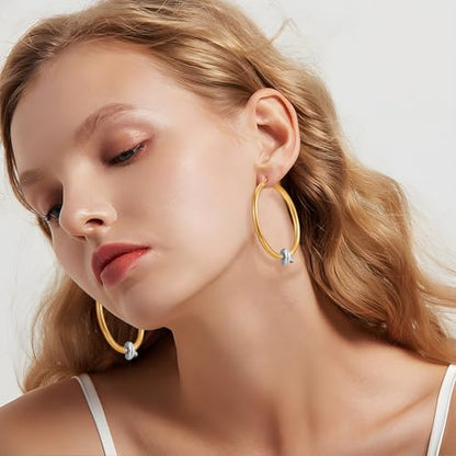 Large Gold Knot Hoop Earrings for Women 18K Gold Hoop Earrings Statement Lightweight Hoops Trendy Gold Hoops Earrings Jewelry - color: B-Big Hoop Earrings-Two Tone