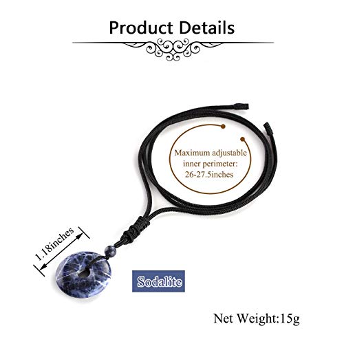 Jovivi 30mm Circle Donut Healing Crystals Necklace Natural Semi-Precious Chakra Gemstone Stone Amulet Lucky Coin Donuts Charm Protection Quartz Reiki Pendant Necklace for Men Women Adjustable Rope - color: 2pcs(Rose Quartz+Sodalite)