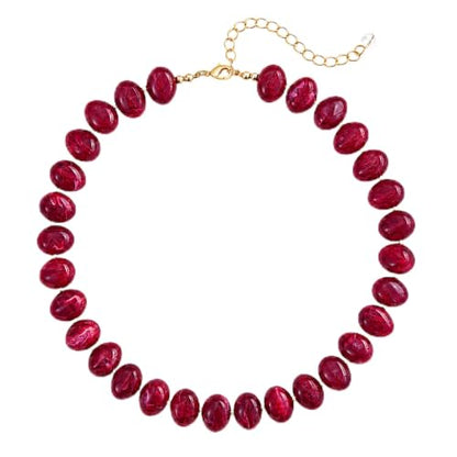 Colorful Chunky Beaded Necklaces for Women Multicolor Large Round Resin Beads Collar Necklace Boho Trendy Statement Chokers Y2K Summer Beach Jewelry - color: Burgundy-Oval