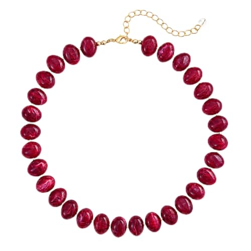 Colorful Chunky Beaded Necklaces for Women Multicolor Large Round Resin Beads Collar Necklace Boho Trendy Statement Chokers Y2K Summer Beach Jewelry - color: Burgundy-Oval