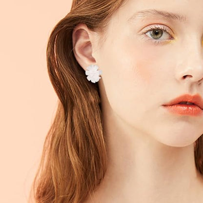 LAXPICOL Fashion Flower Clip On Earrings For Women Cute Lovely Acrylic Flower Earrings No piercing Earrings - color: white