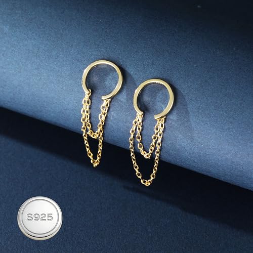 Reffeer Solid 925 Sterling Silver Minimalist Cuff Earrings Chain for Women Cartilage Wrap Earrings Helix Cuffs - color: B-18K Gold